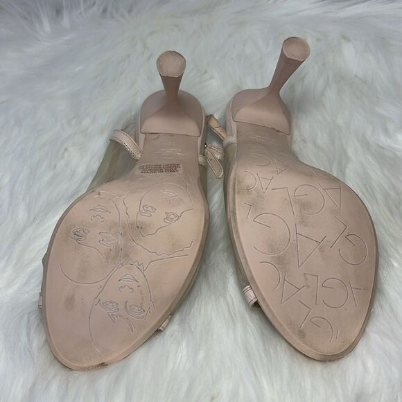 AGL Powder Pink Leather/Mesh Peep Toe Slingback Heels Sz 36.5/US 6.5 - Picture 6 of 7